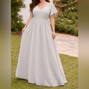 NWT Birdy Grey Hannah Dress 3X Dove Gray Chiffon Pockets & Slit